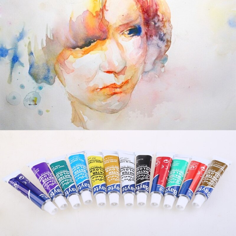 12 Colors Tubes 6ml Paint Tube Drawing Painting Watercolor Pigment Set With Brush Art Supplies