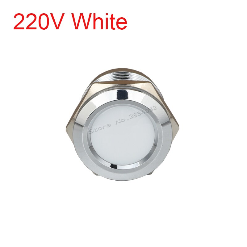 22mm Metal Indicator light LED Signal Lamp Warning light Car Boat Pilot Panel Signal Light 6V 12V 24V 220V 110V RGBYW Waterproof: 220v White