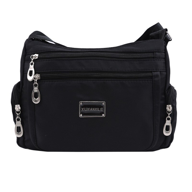 Women Shoulder Messenger Bag Nylon Oxford Lightweight Waterproof Zipper Package Large Capacity Travel Crossbody Bag: 03 Black