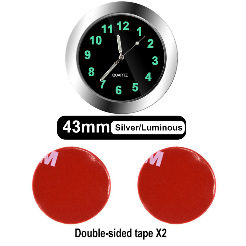 Mini Luminous Car Clock Automobiles Internal Stick-On Watch Mechanics Quartz Clocks Auto Ornament 40/43mm Mini Digital Clock: Silver