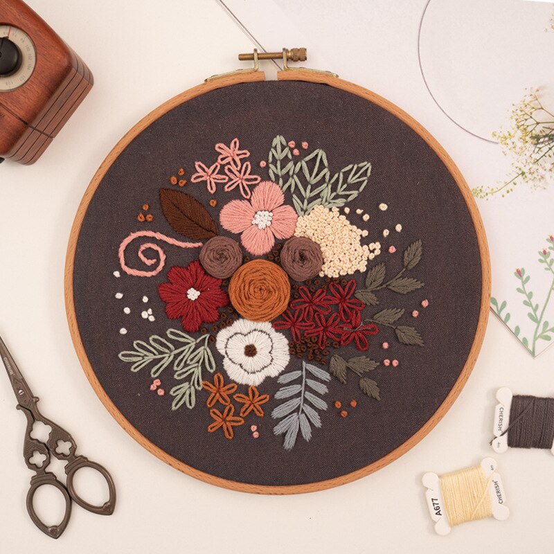 DIY Starter Embroidery Kit with Hoop Flower Cross Stitch Set Needlework Sewing Art Handmade Craft Home Decor Decor: 3 / 20cm bamboo hoop