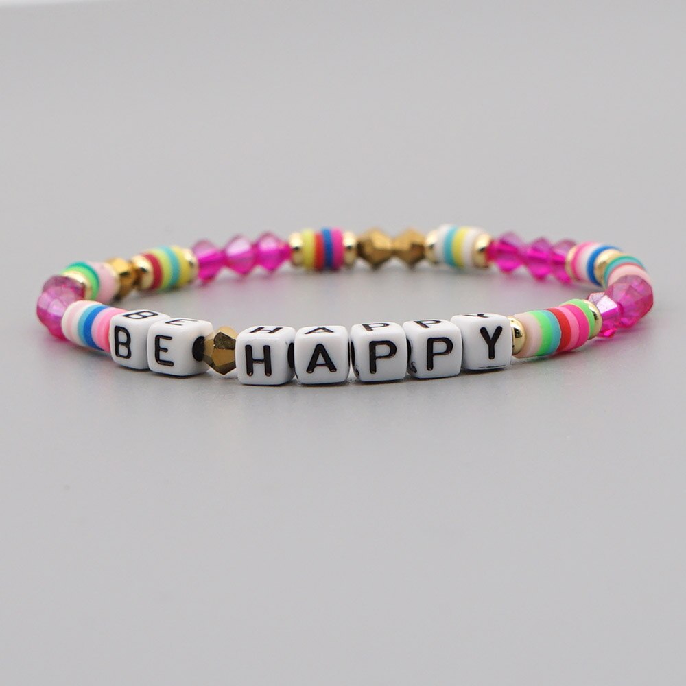 Go2 boho regenboog kristal kralen polymeer klei heishi schijf kralen armbanden letter armband handgemaakte sieraden