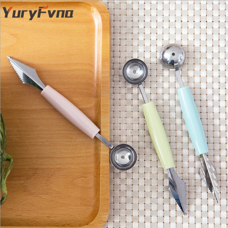 Yuryfvna 2 In 1 Multi-Functionele Meloen Baller Scoop Fruit Vleesmes Rvs Dunschiller Vruchten Cutter Vorm Fruit scooper