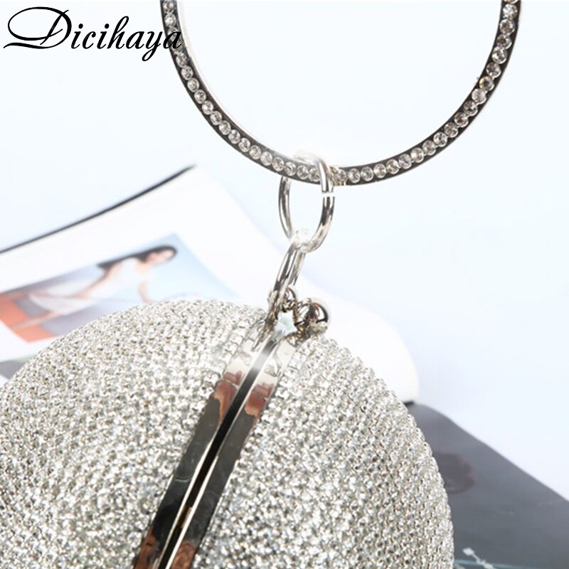 DICIHAYA Tassel Rhinestones Women Evening Bags Chain Shoulder Bag Lady Pearl Handbags Diamonds Round Wedding Party Clutch Bags