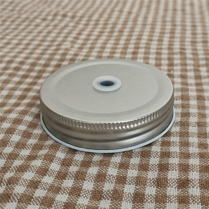 5 Pièces Couvercles De Pot Mason Avec Trou De Paille Durable Étain Bouche Régulière D'étanchéité Pot Couvercle Pour Tasse Maçon Maison Accessoires De Cuisine: Silver
