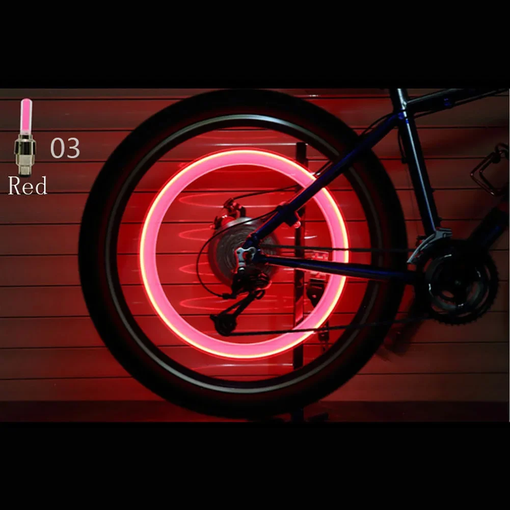 Luces LED con Sensor de movimiento para bicicleta, 2 uds., con baterías para carretera, MTB, bicicleta de montaña, tapa de válvula de neumático, accesorios para bicicleta: Rojo