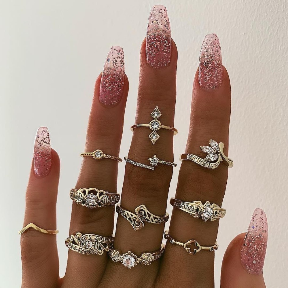 10 Stijlen Vintage Gold Knuckle Rings Set Voor Vrouwen Punk Resin Stone Midi Vinger Ringen Vrouwelijke Turkse Boho Sieraden Bague femme: Cross