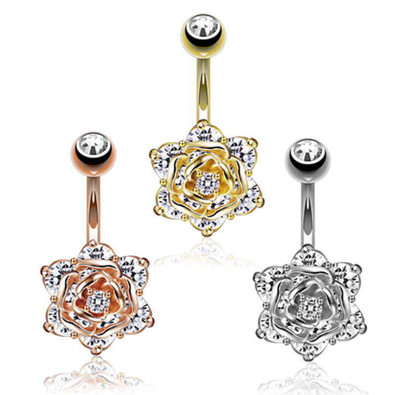 1PC Gold Color Series Crystal Belly Button Rings Snake Flower Heart Belly Ring for Women Stainless Steel Dangled Navel Piercing