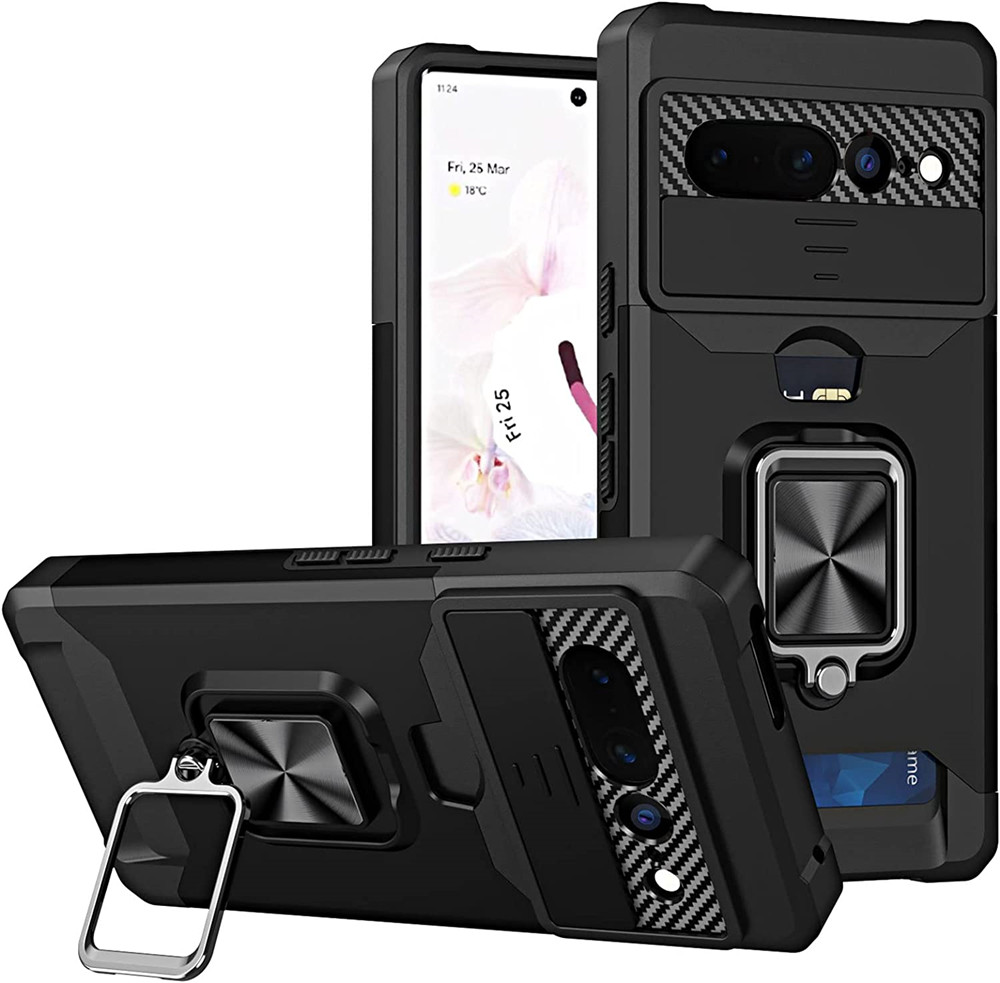 Pixel7 For Google Pixel 7 Pro Case Card Slot Bag Finger Ring Holder Stand Cover Pixel 7 Pro Phone Funda For Google Pixel 6 7 Pro: Cotton Fabric / black