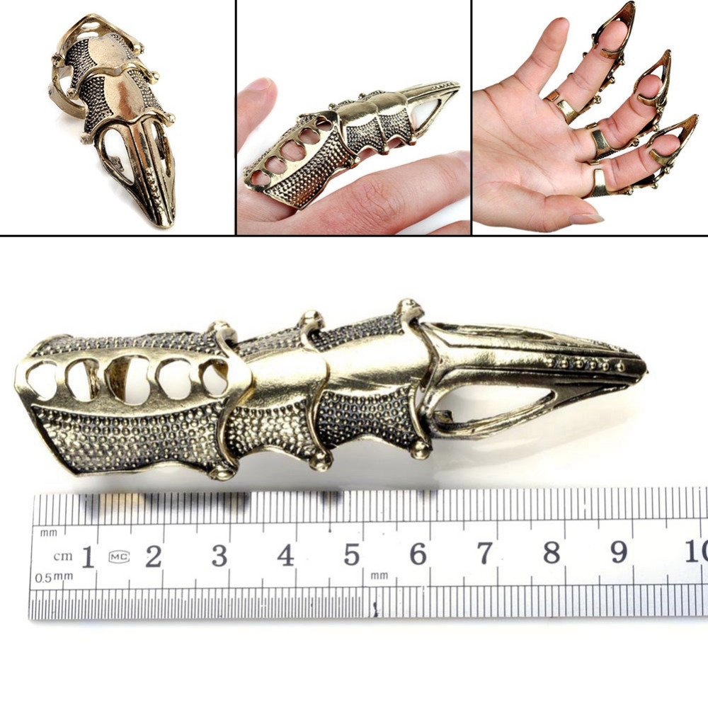 2 pcs Punk Gothic Volledige Finger Armor Talon Claw Ringen Robot Metal Armoring Joint Knuckle Ring voor Vrouwen Mannen Party sieraden