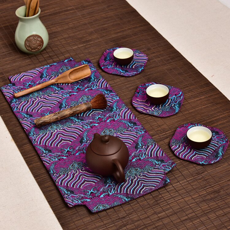 Chinese tea banquet tea tray mat tea mat small table flag fabric tea coaster dry brewing tea art retro tea towel 48X22cm: seawater-1