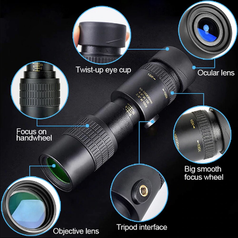 4K 10-30x30mm Night Vision High-definition High-power Telescope Telescope Super Telephoto Zoom Monocular Telescope Tripod
