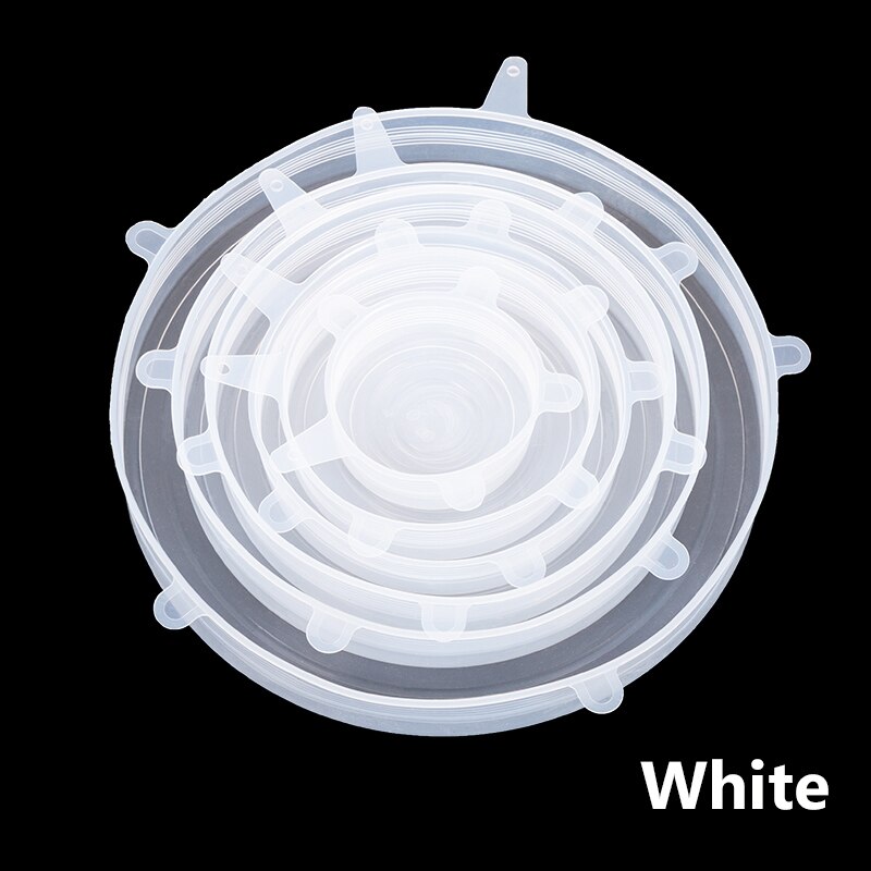 6 stuks herbruikbare voedselverpakkingshoezen van siliconen voor het vers houden van voedsel, vacuümrekdop, verpakkingshoezen voor keukenbenodigdheden: Wit