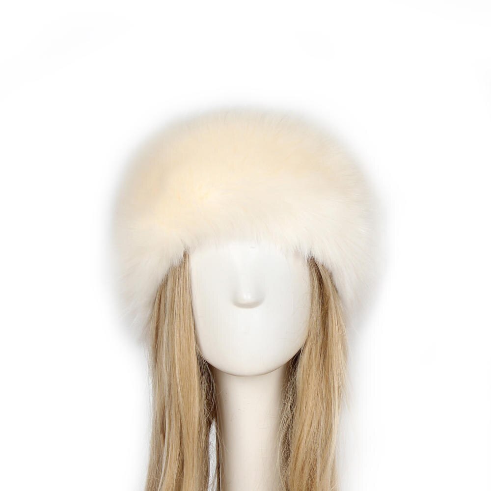 Women Ski Headband Hat Fluffy Winter Warm Ear Flap Faux Fur Cap Fluffy Warm Flap Cap Ear Headband Russian Style: Beige2