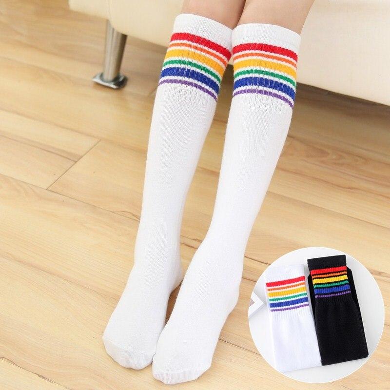 Para niños, hasta la rodilla Calcetines niños Deportes Fútbol rayas algodón calcetín niñas escuela calcetines blancos Skate niños tubo largo pierna cálido