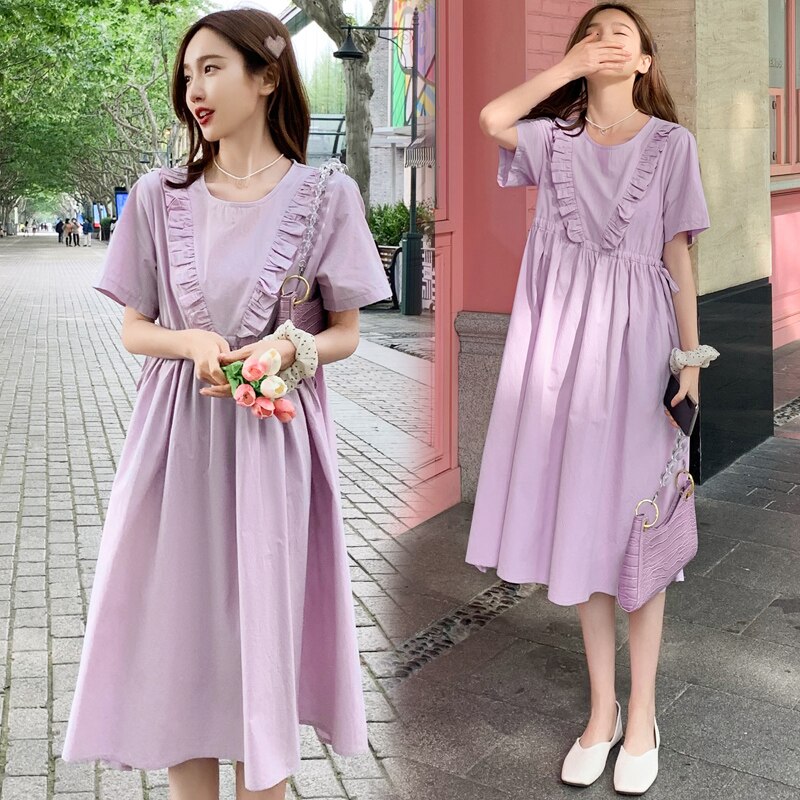 6891# 2022 Summer Korean Cotton Maternity Dress Casual Chic Ins Loose Clothes for Pregnant Women Pregnancy Clothing
