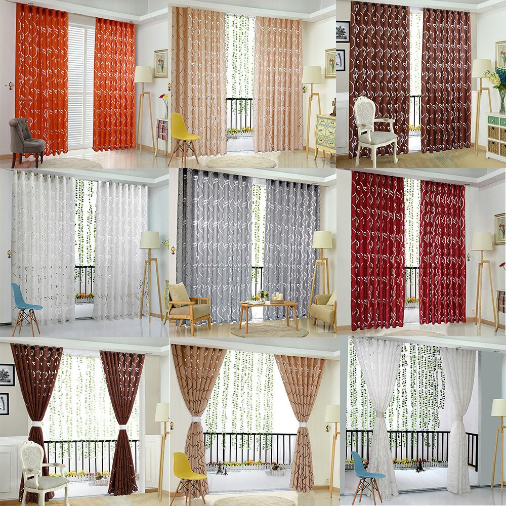 1 PCS Vines Leaves Tulle Door Window Curtain Drape Panel Sheer Scarf Valances Living room curtains with curtains in the kitchen