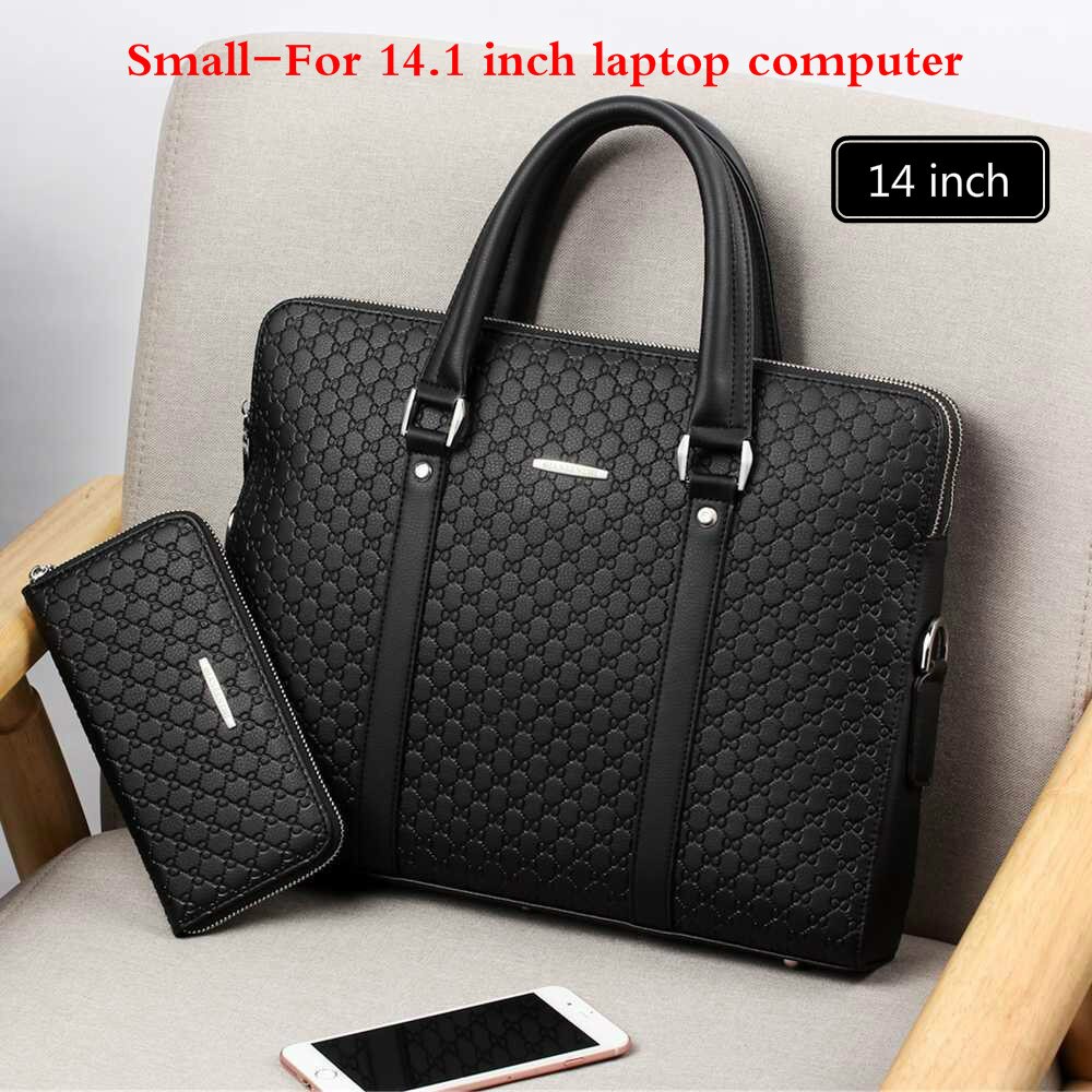 Volasss grande capacidade de couro dos homens maleta de negócios masculino sacos de ombro para o homem bolsas para portátil 15.6 "masculino: Black with Wallet-14