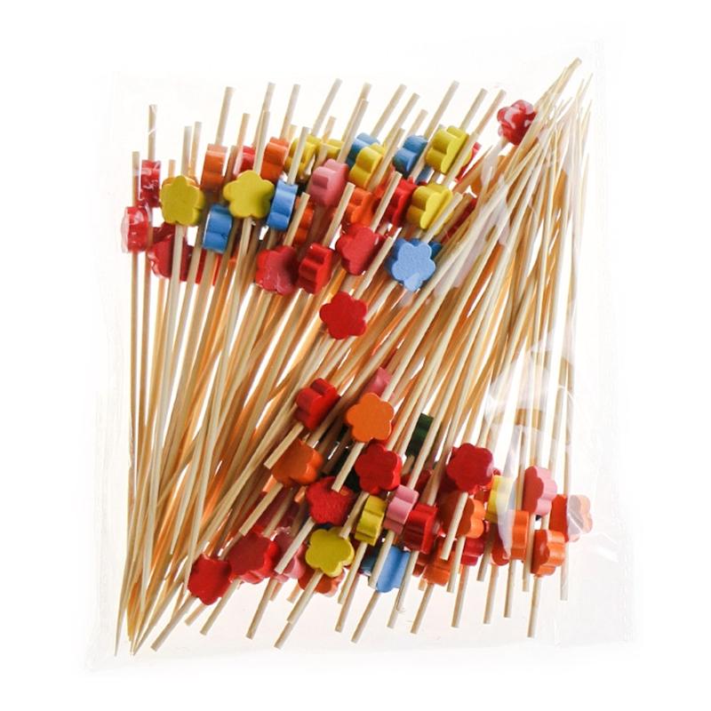 100pcs Disposable Bamboo Fork Buffet Fruit Desserts Pick Skewer Food Cocktail Sandwich Stick: 02