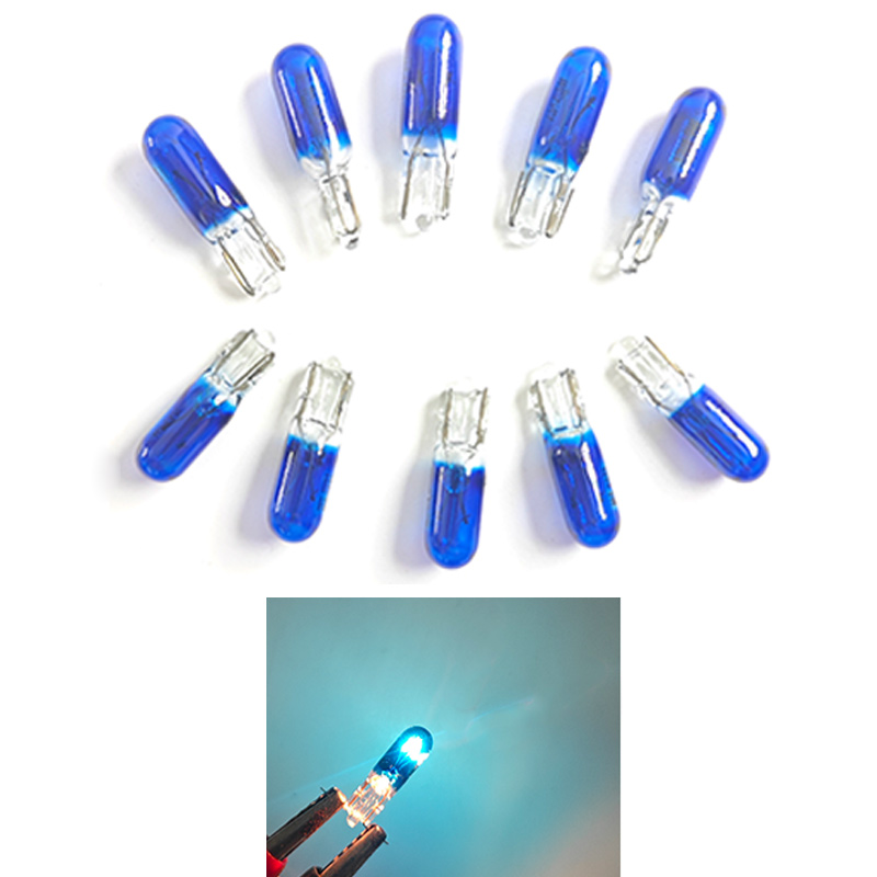 10 Uds T5 12v 1,2 w W2W lámpara halógena blanca para coche luces de instrumentos bombilla para tablero luz Interior de coche estilo de coche: Cristal azul