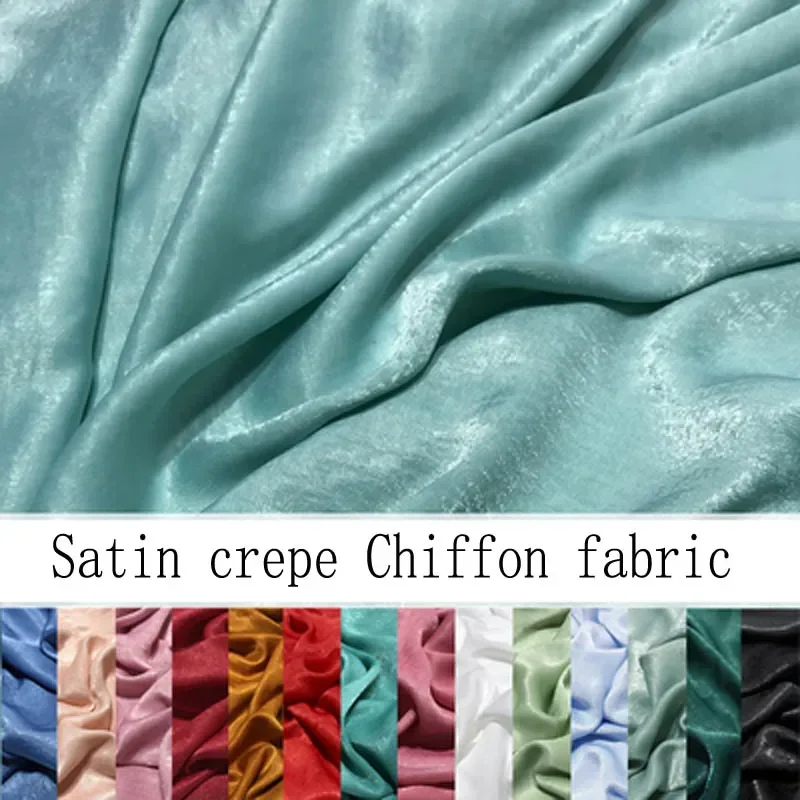 Tela de piel de melocotón de gasa crepé brillante, Material de vestido satinado de seda fluorescente