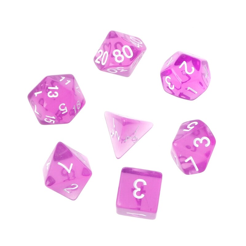 Dadi da gioco poliedrici trasparenti da 7 pezzi per Dragon Pathfinder D20 D12 2xD10 D8 D6 D4 Drop Ship: Colore rosa