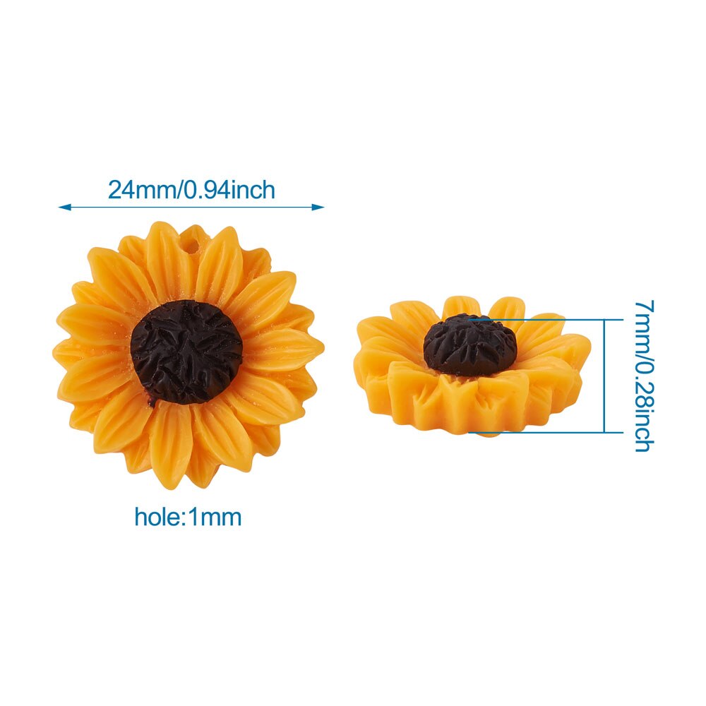 20pcs Orange Resin Sunflower Charms Pendants Flatback Cabochon Beads For DIY Earrings Key Chains Jewelry Accessories