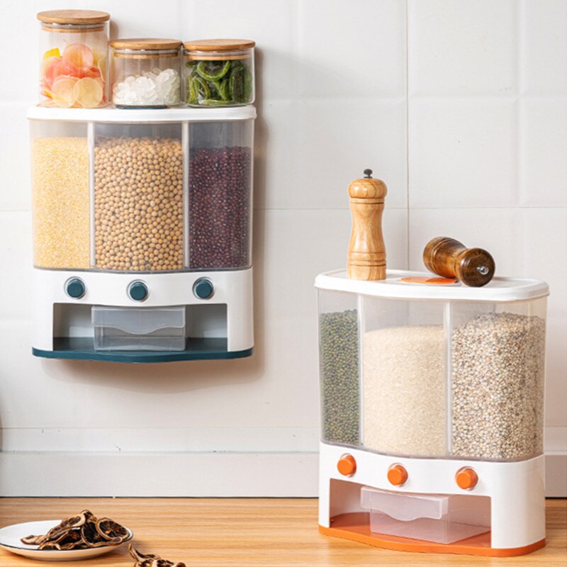 6L Wall Mounted Rice Bucket Food Grains Classified Storage Box Sealed Moisture Proof Tanks Kitchen Cereal Dispenser Container