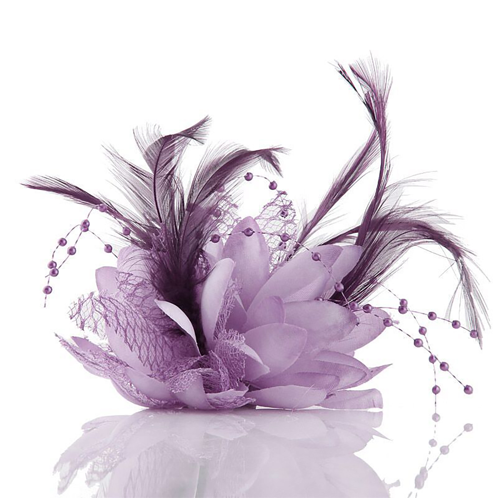 Bridal Feather Hair Clip Flower Ribbon Bead Corsage Hairpin For Women Wedding Hair Accessories Marrige Tiaras Dress Head Jewelry: green