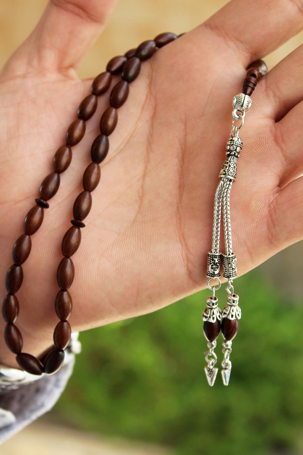 Braun mit Silber Farbe Tasbih Muslimischen 33 kuka holz tasbih Islamischen männer Zubehör schmuck Misbaha Arabischen Armbänder Türkei