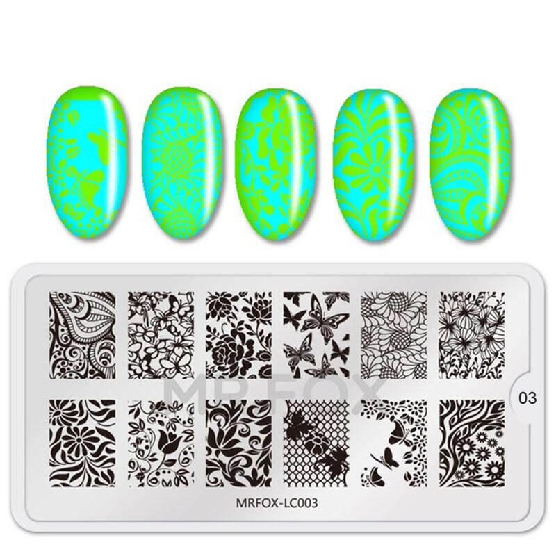 WAKEFULNESS estampado de plantas en maceta placas de estampado de uñas rectángulo flores Nail Art plantillas de patrones manicura herramientas para estampado de uñas: MRFOX-LC003