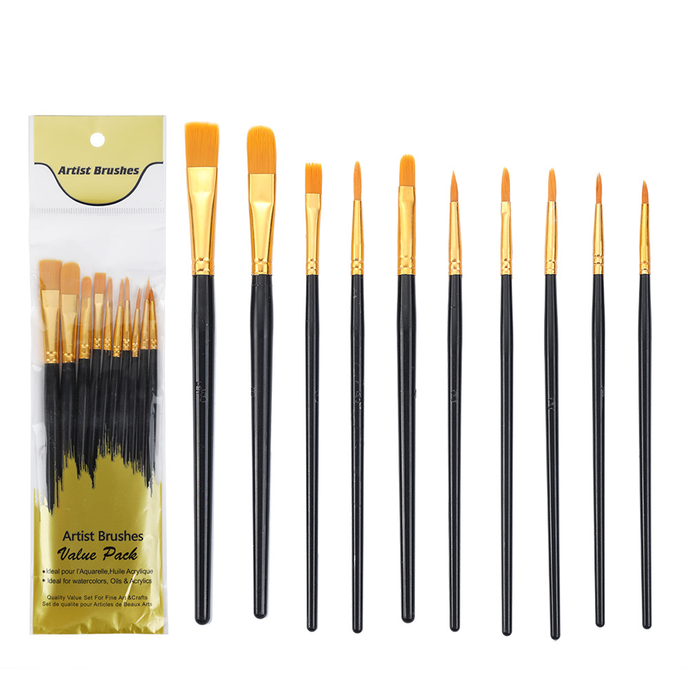 BOMEIJIA Art Supplies Watercolors 10 Pcs Plastic Rod Color Brush Set Drawing Oil Paint Brushes: black