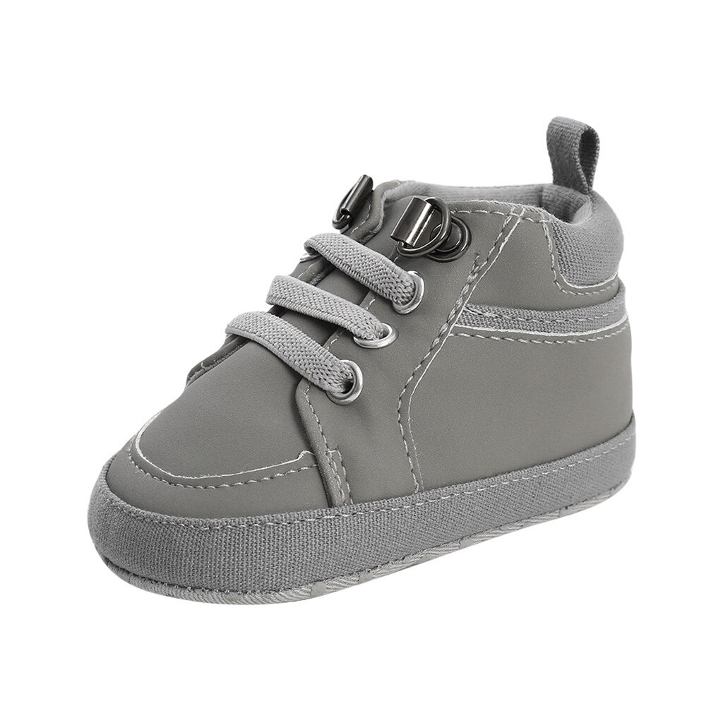 Cheville en Pu, chaussures pour bébés filles et garçons, bottes avec liaisons croisées solides en coton, toutes saisons, premières marches, à lacets: Gris / 11