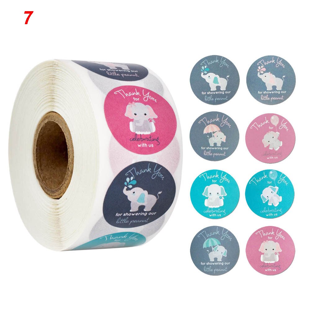 500 Labels/roll Kraft Round Flower Thank You Stickers Labels Scrapbooking Stickers for DIY Crafts Package Stationery Sticker: 07