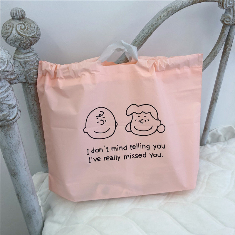 Cute Dog Drawstring Bags Simple Large Capacity Women Shopping Handbag Reuse Recycle Bag: pink