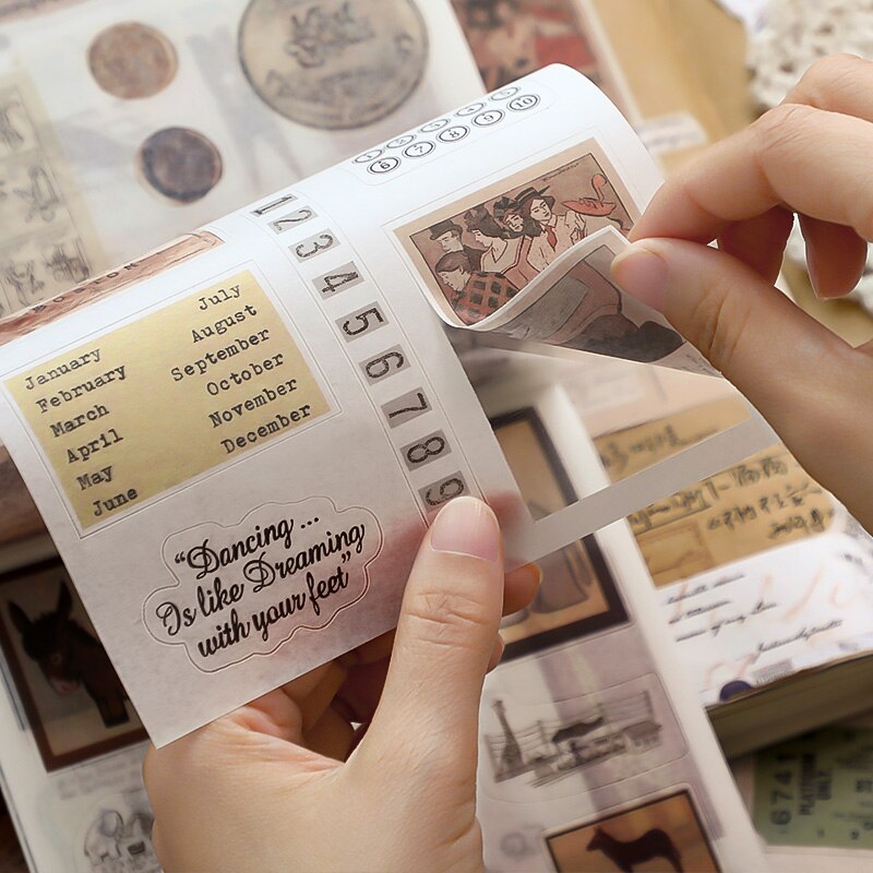 Retro Oude Tijd Sticker Boek Washi Papier Journal Diy Materiaal Decoratie Stickers Memo Pad Scrapbooking Ins Briefpapier