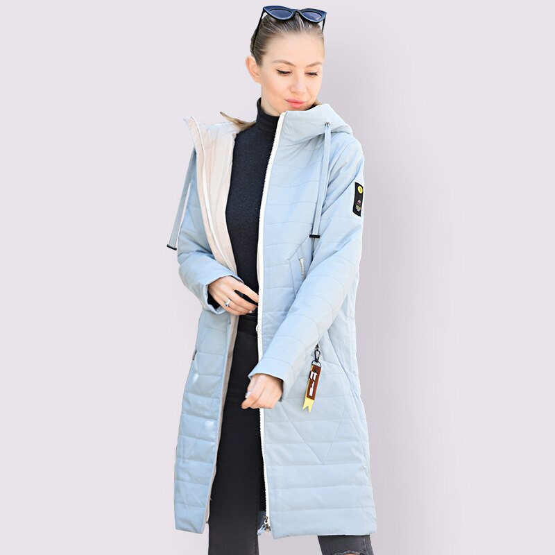 Vår høst dame kåpe varm tynn bomullsjakke lang pluss størrelse 6xl 58/60 outwear parka med hette