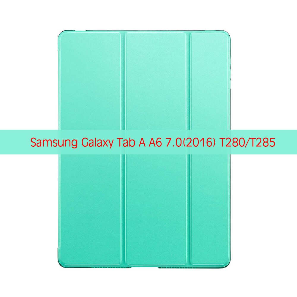 QIJUN Tablet Case For Samsung Galaxy Tab A A6 7.0 inch SM-T280 SM-T285 Funda PC Back PU Leather Smart Cover Auto Sleep: Mint