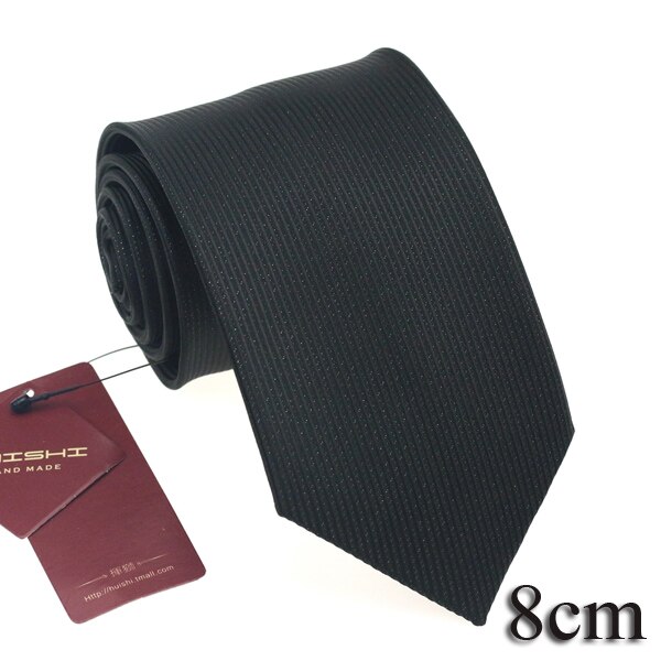 HUISHI Classic Simple Plain Black Mens Ties Business Stripe 8cm And 6cm Neckties Jacquard Woven Polyester Slim Wedding: TP-14