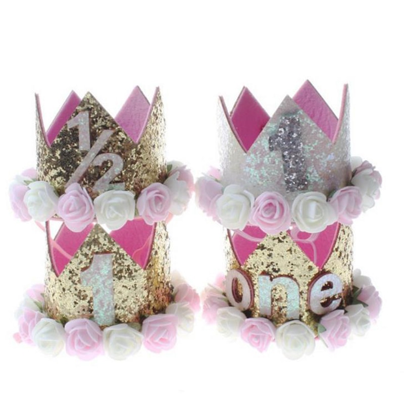 1 PC Feliz Festa de Aniversário Da Menina Do Bebê Chapéus Criança Flor Princesa Coroa Headband Do Chuveiro de Bebê de Um Ano 1st Aniversário Decor fonte do partido