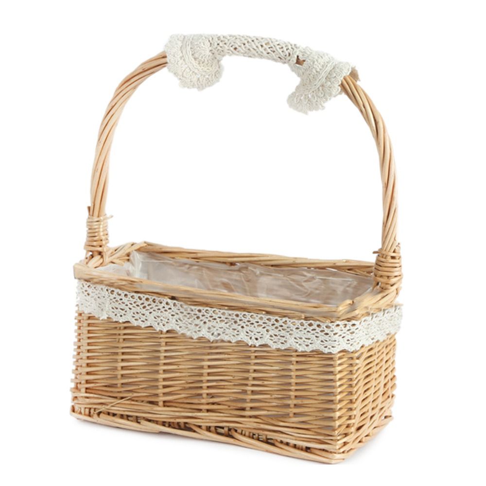 Weiden-Rattan-Blumenmädchen-Körbe, gelb, stabiler Blumenarrangement-Korb, Picknick-Behälter, handgefertigte Halbmondkörbe aus Korbgeflecht: Blau