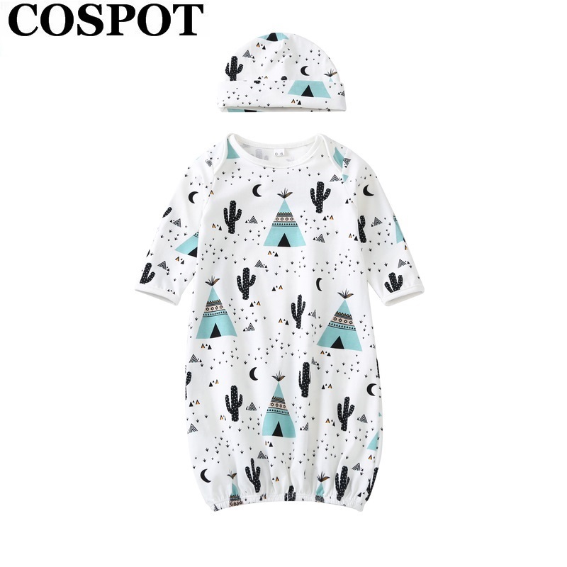 Baby Gowns Newborn Girls Boys Cartoon Pattern Sleeping Clothes Cotton Sleepwear Gown Robes Clothes With Hat 23