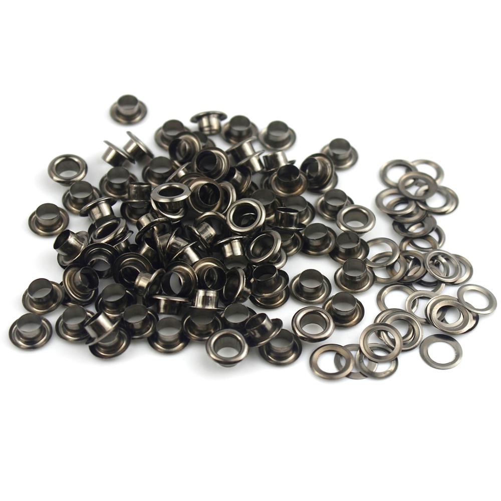 Anneau d'œillets en métal de 5mm, 100 pièces, avec rondelle, pour l'artisanat du cuir, Scrapbooking, chaussures, vêtements, ceinture, chapeau, sac, étiquettes, accessoires de bricolage: Nickel noir