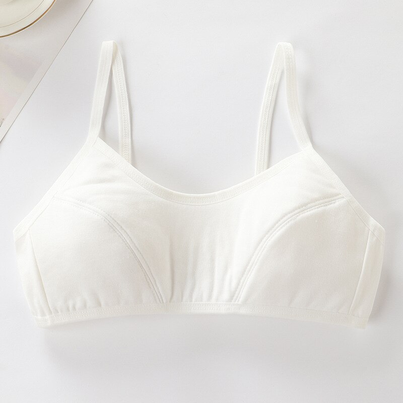 Underwear Female Student Girl Junior High School Student Cotton Sling Breathable Non-steel Comfortable 14years Old Cute Bra: White