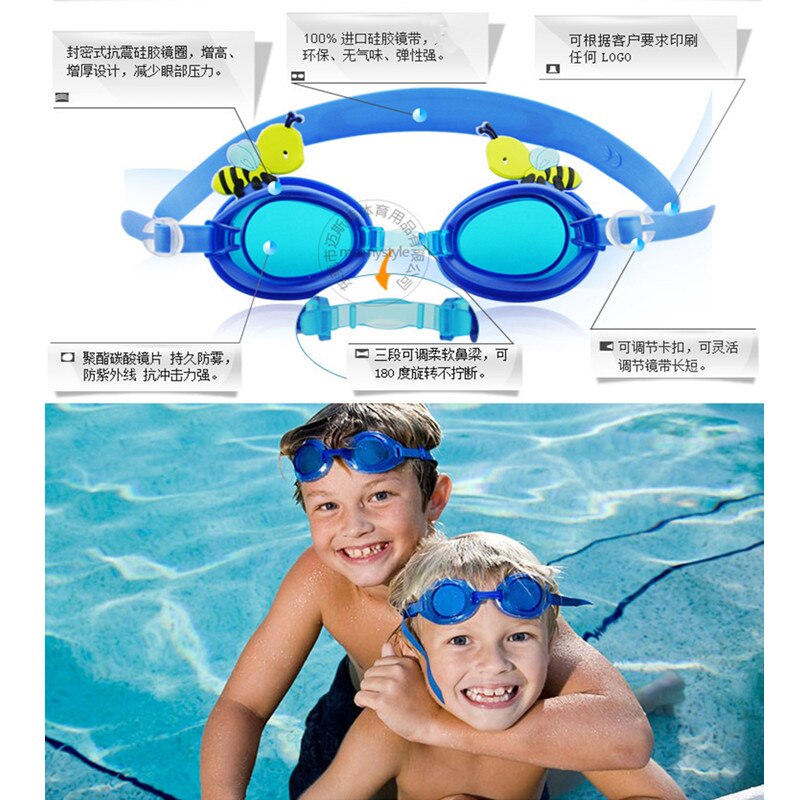 Svømmebriller justerbare børn børn vandtæt silikone anti-tåge uv skjold svømmebriller briller briller med kasse: 06