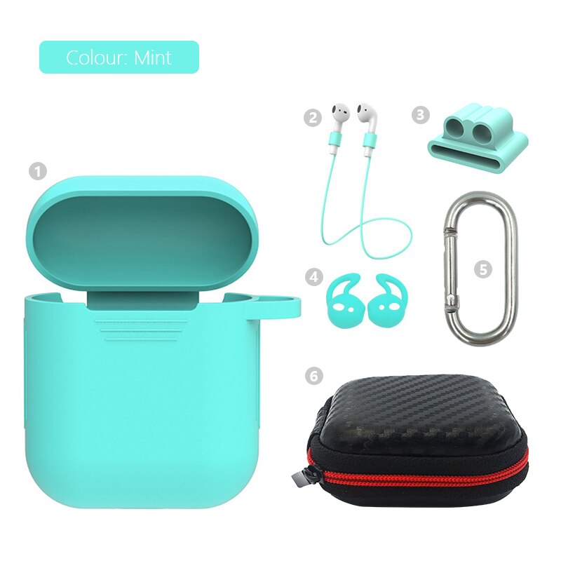 Zachte Siliconen Case 6 Delige Set Voor Apple Airpods Oortelefoon Cases Voor Apple Airpods Shockproof Cover Voor Air Pods Protector case: 6in1-Mint