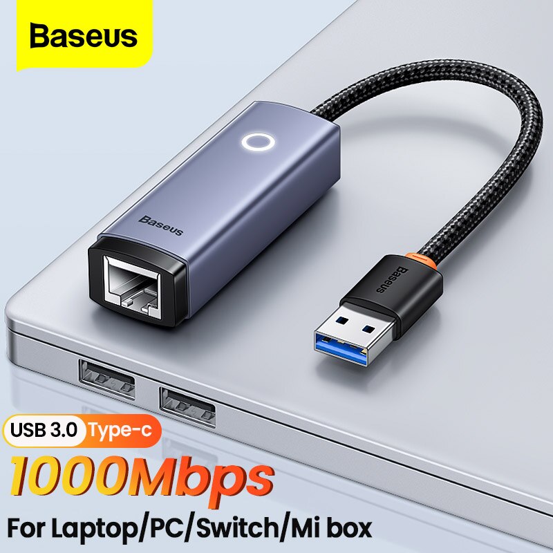 Baseus-Adaptador USB tipo C RJ45, tarjeta de red Gigabit para ordenador portátil, PC, Switch, 1000Mbps/100Mbps, a puerto Ethernet Lan, Mi Box s