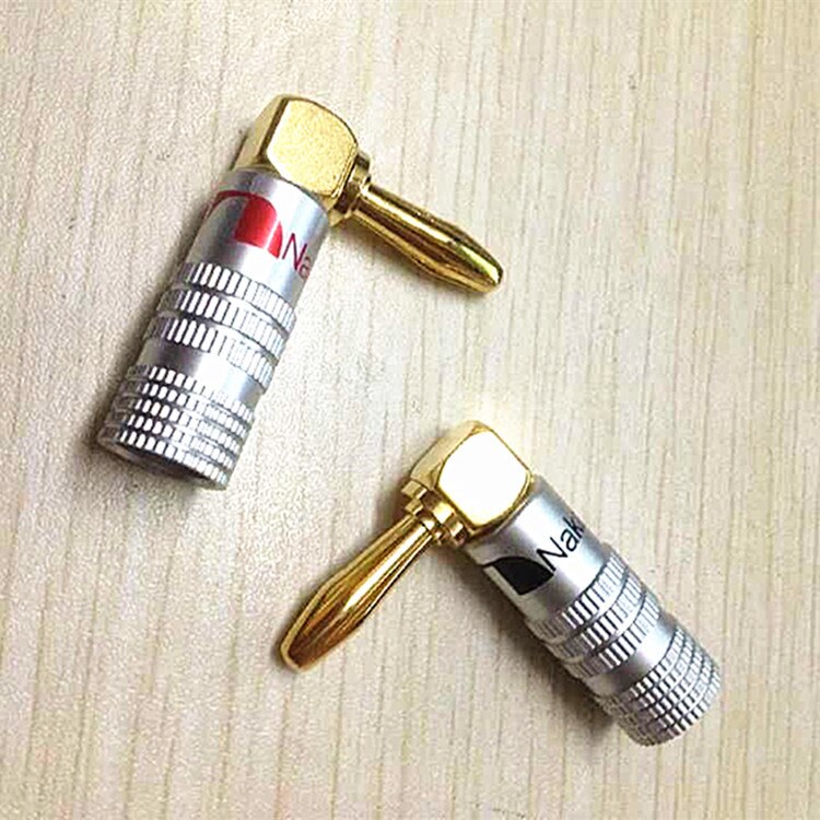 4 Stuks 24K Gold 90 Graden Haakse Nakamichi Speaker Banaanstekkers O Jack Connector Voor Luidsprekerkabel, corrosiebestendig,