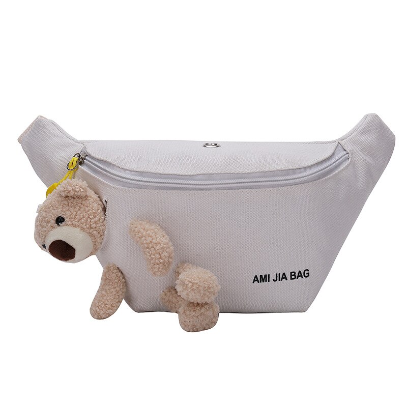 Koreaanse Ins Oude Gevoel Meisje Beer Borst Bag Vrouwelijke Japanse Studenten Canvas Taille Tas Zomer Kleine Satchel: WHITE