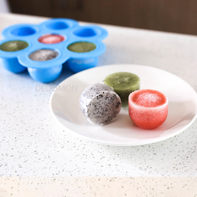 Contenedor de comida para bebé, caja de almacenamiento de frutas y leche materna, bandeja de silicona para congelador, contenedor de comida para bebé, 7 rejillas